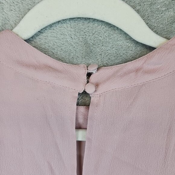 Nanette Lepore Demure Pink Mini Dress Womens Size 14 Embroidered Crepe Mock Neck - Picture 8 of 10